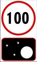 Speed limit, night time combination sign